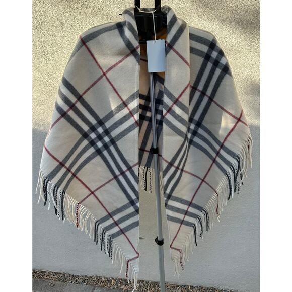 NWT Burberry Archive Beige Classic Check Wool Cape Fringe Shawl Italy 225x85 - Picture 5 of 16